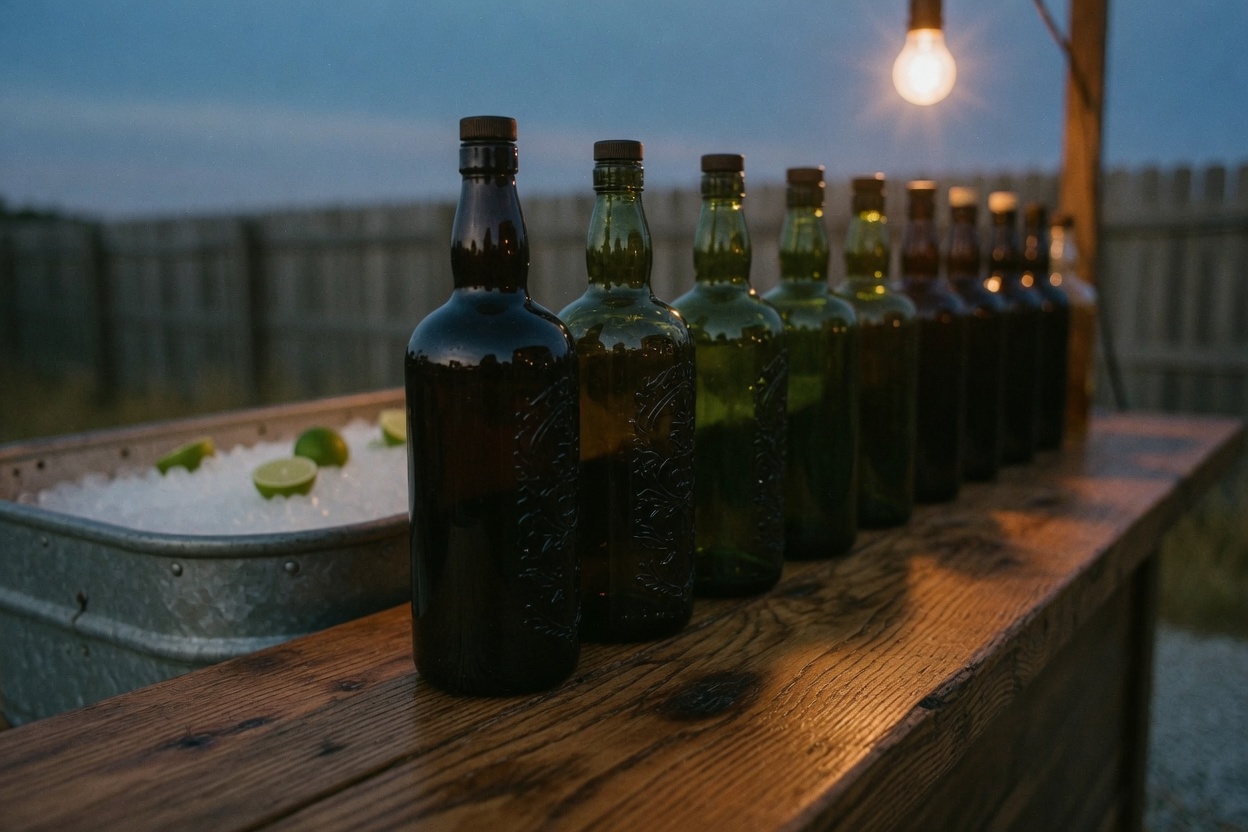 Dark bottles standing in the speed rail